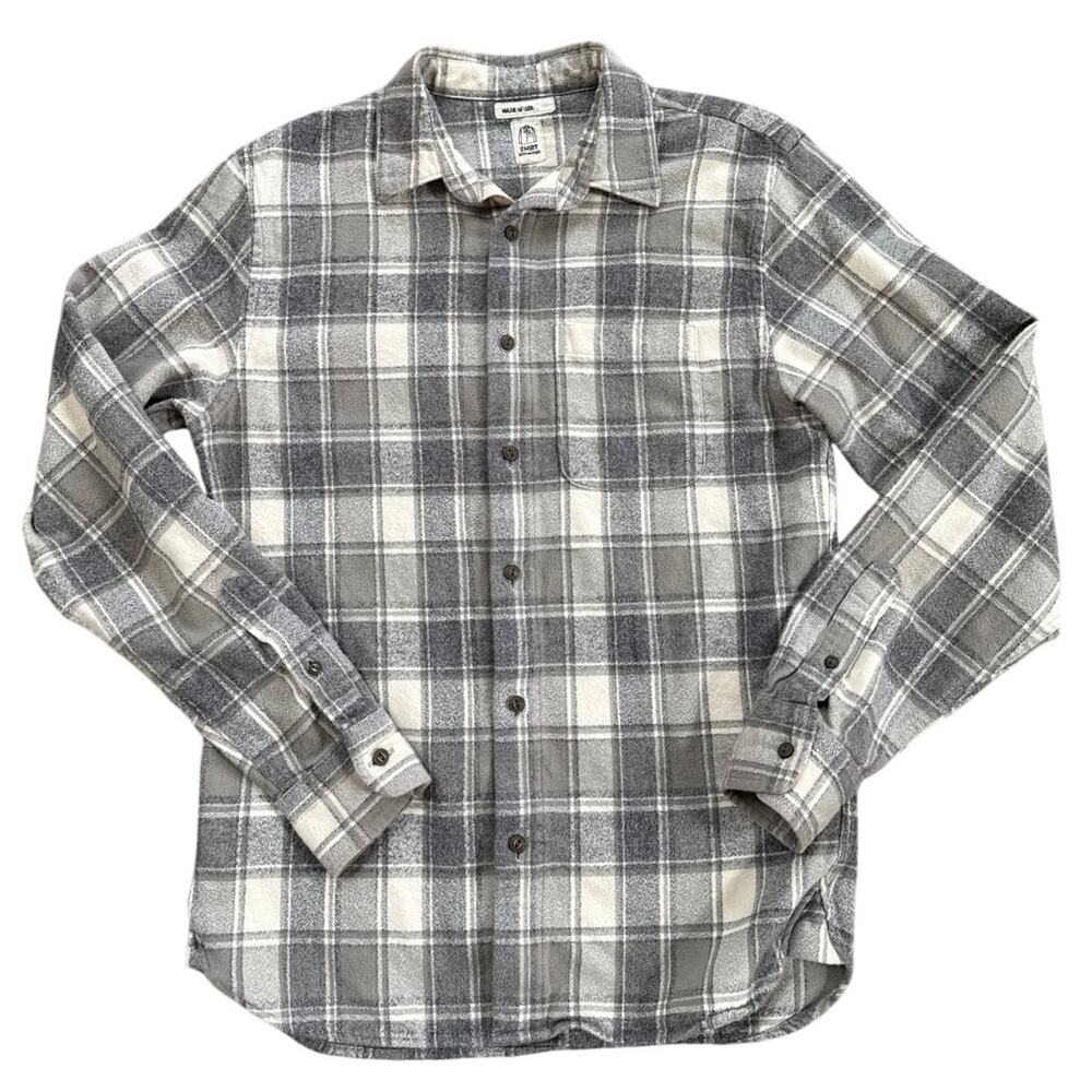 Hiroshi Kato Button Down Plaid Gray Shirt Size Medium 100% cotton
